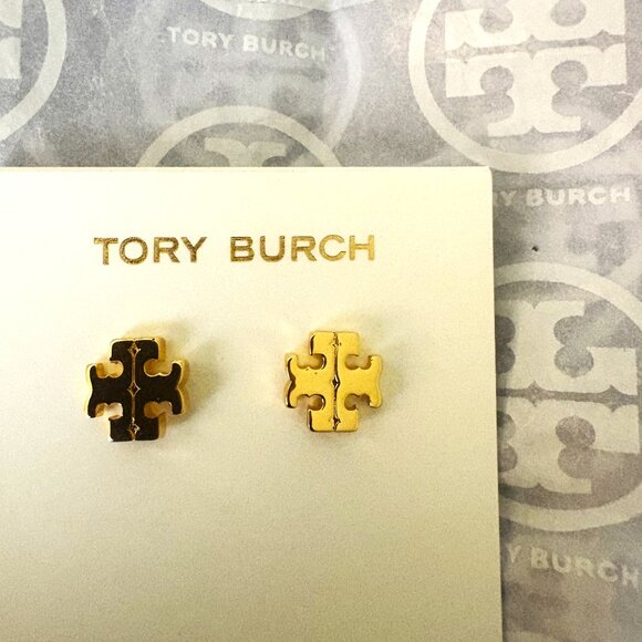 Tory Burch Gold Stud Earrings with the "secret' North-South symbol NWOT - Picture 5 of 8
